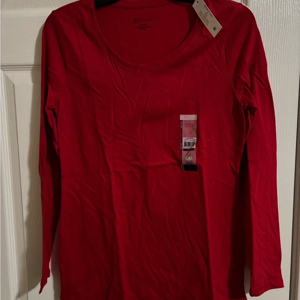 No Boundaries Red Long Sleeve Scoop Neck Top